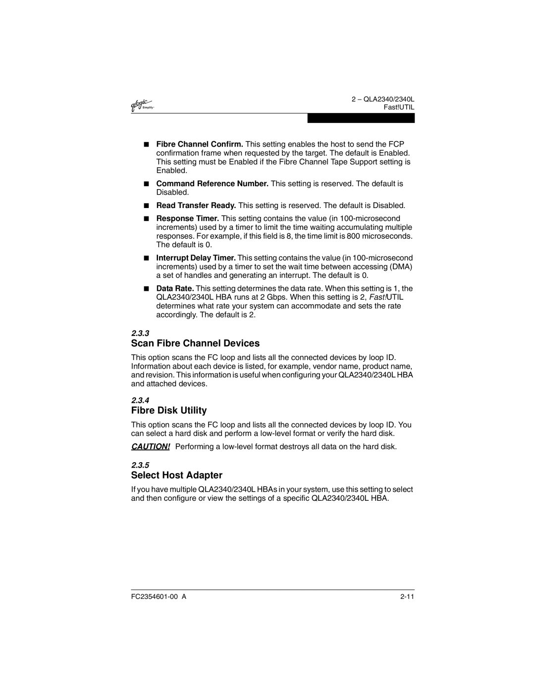 Q-Logic 2300 manual Scan Fibre Channel Devices, Fibre Disk Utility, Select Host Adapter 