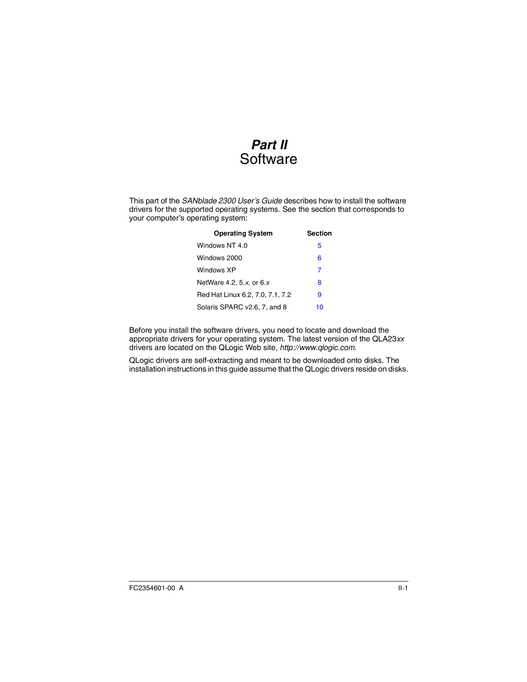 Q-Logic 2300 manual Software, Operating System 