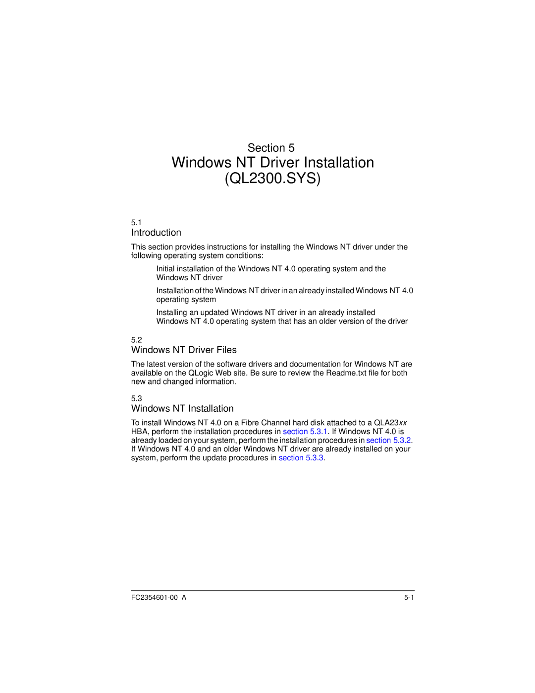 Q-Logic manual Windows NT Driver Installation QL2300.SYS, Windows NT Driver Files, Windows NT Installation 