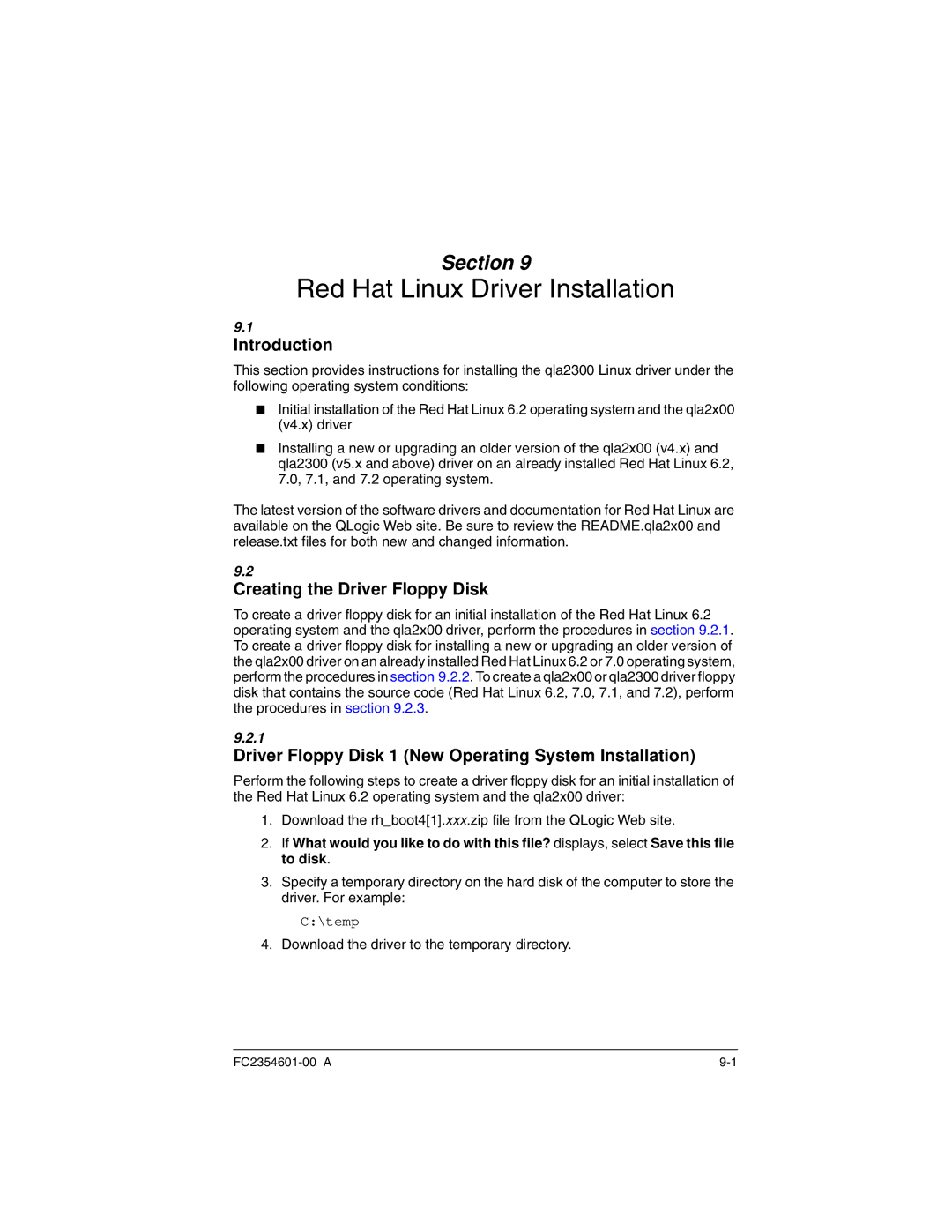 Q-Logic 2300 manual Red Hat Linux Driver Installation, Creating the Driver Floppy Disk 