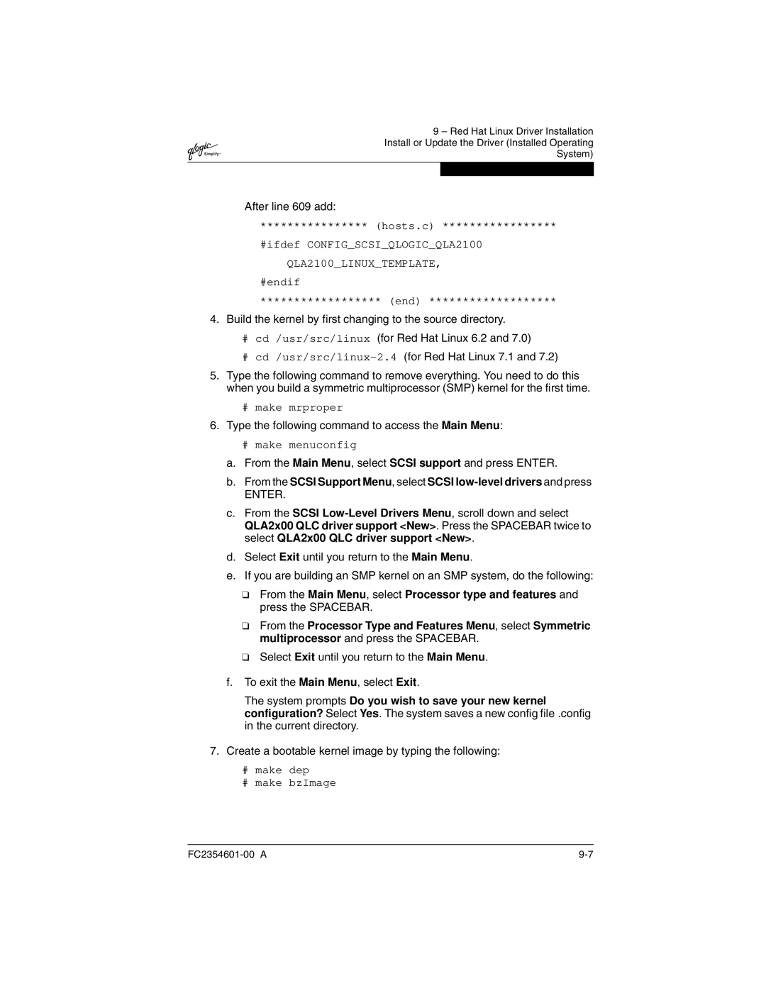 Q-Logic 2300 manual After line 609 add, Type the following command to access the Main Menu 