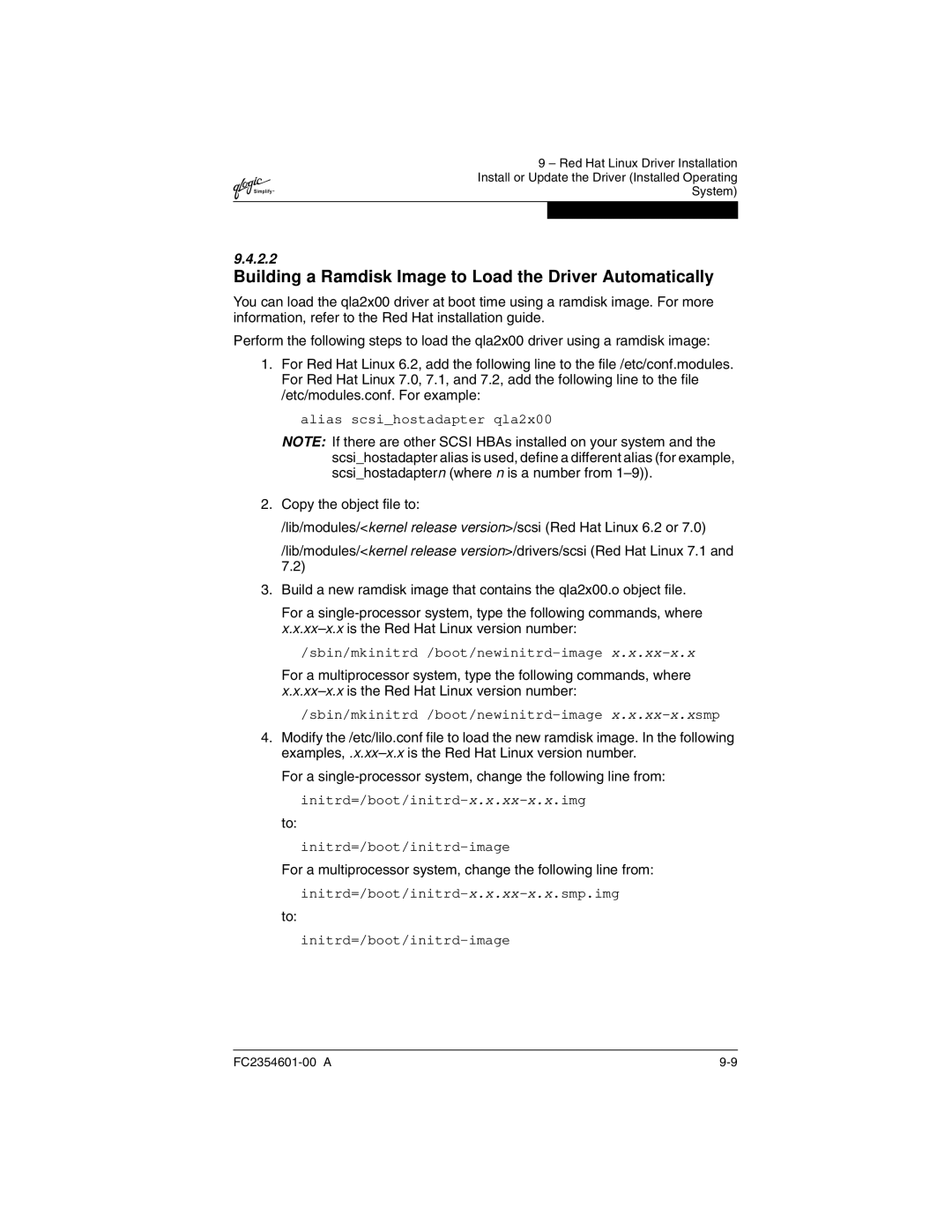 Q-Logic 2300 manual Building a Ramdisk Image to Load the Driver Automatically 