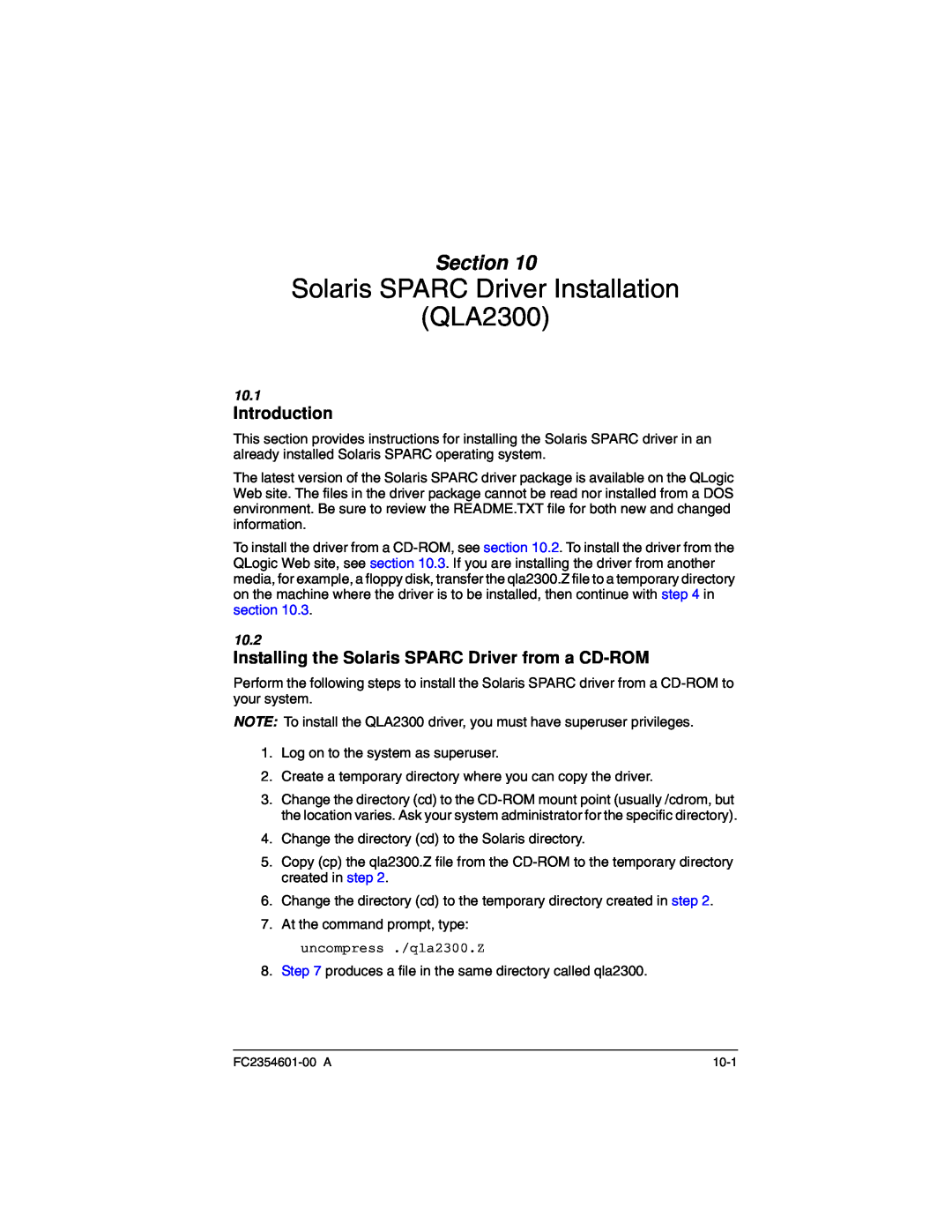 Q-Logic manual Solaris SPARC Driver Installation QLA2300, Installing the Solaris SPARC Driver from a CD-ROM, 10.1, 10.2 