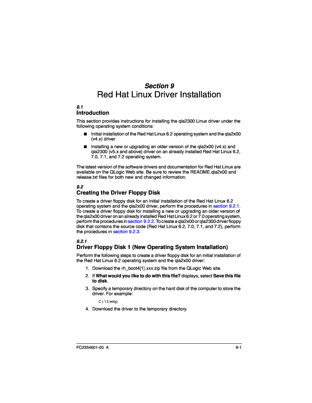 Q-Logic 2300 manual Red Hat Linux Driver Installation, Creating the Driver Floppy Disk, 9.2.1, Section, Introduction 