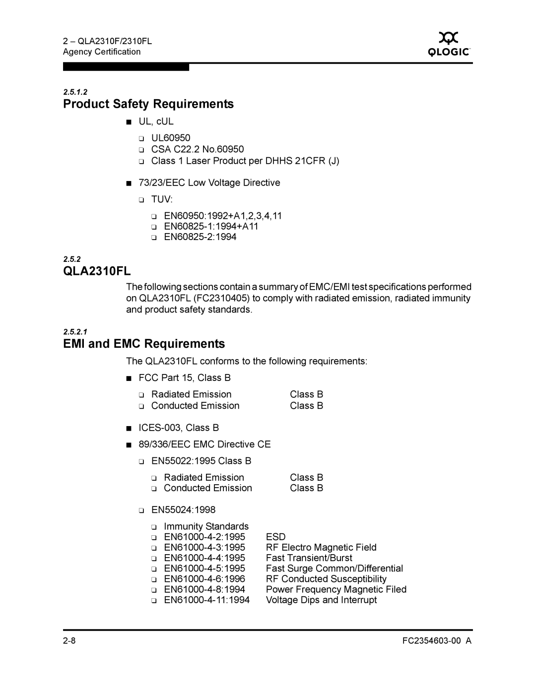 Q-Logic manual Product Safety Requirements, QLA2310FL 