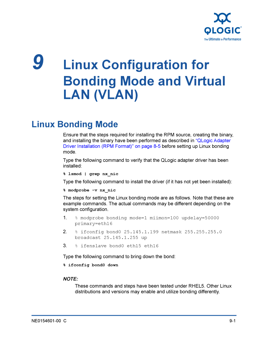 Q-Logic 3000, 3100 manual Linux Configuration for Bonding Mode and Virtual LAN Vlan, Linux Bonding Mode 