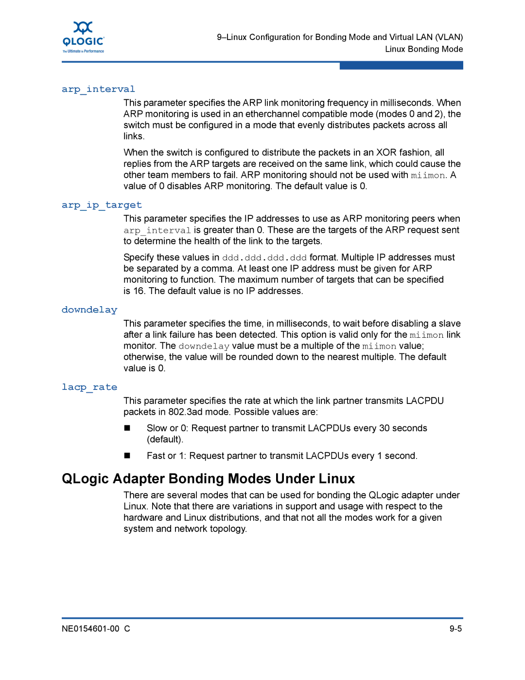 Q-Logic 3000, 3100 manual QLogic Adapter Bonding Modes Under Linux, Arpinterval 