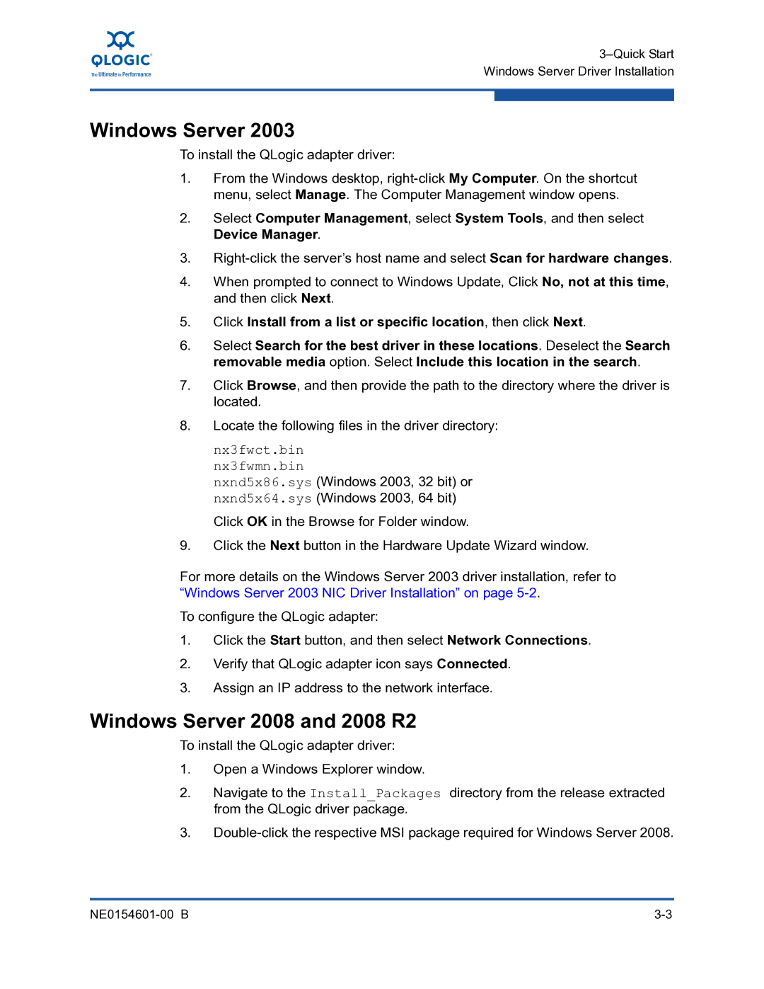 Q-Logic 3000, 3100 manual Windows Server 2008 and 2008 R2, Nx3fwct.bin Nx3fwmn.bin 
