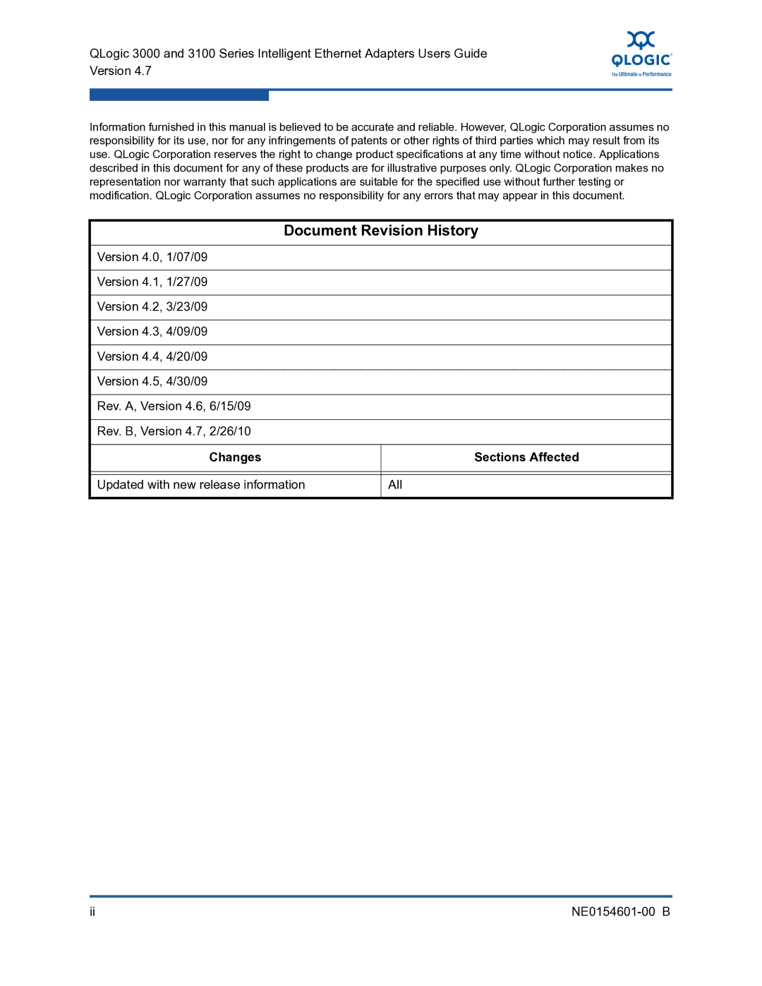 Q-Logic 3100, 3000 manual Document Revision History 