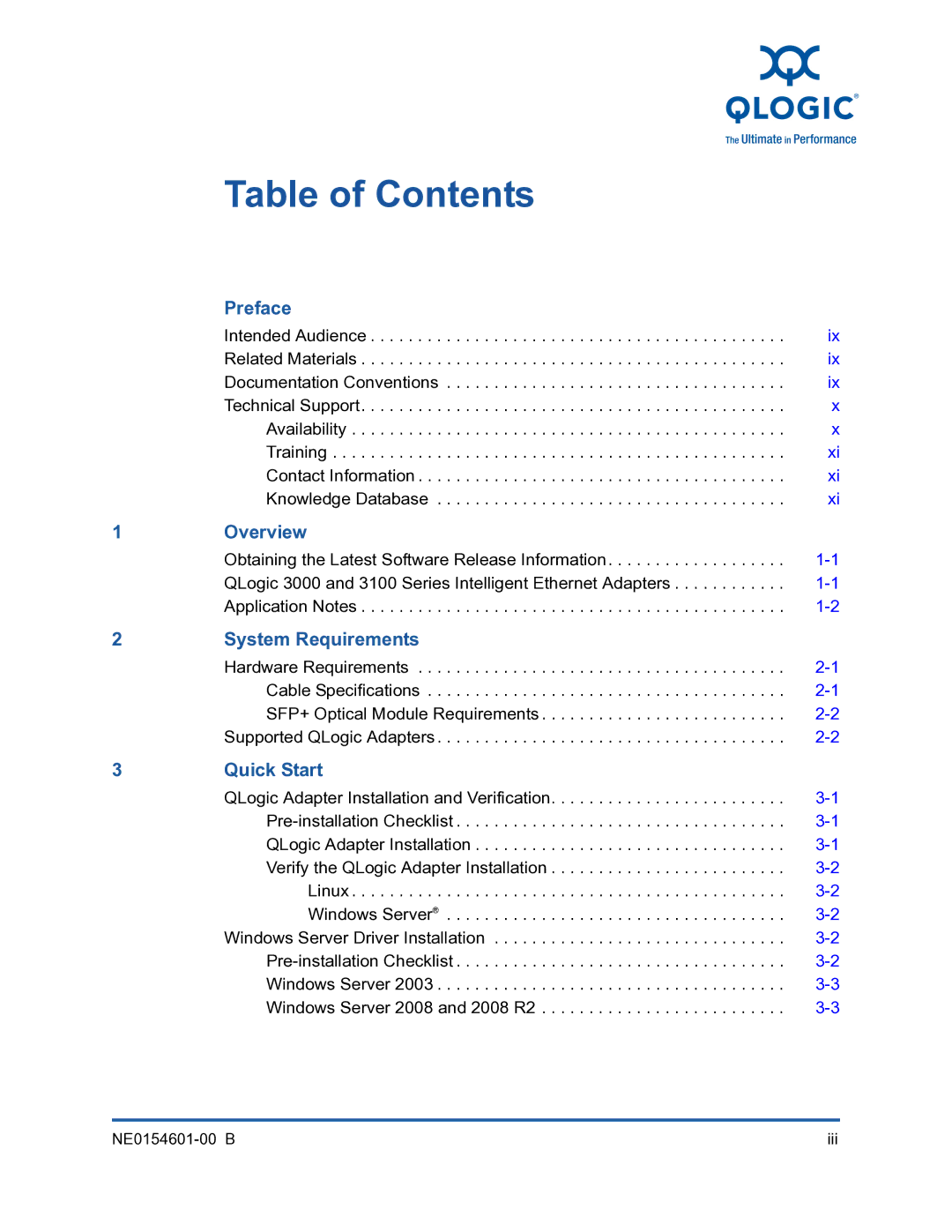 Q-Logic 3000, 3100 manual Table of Contents 