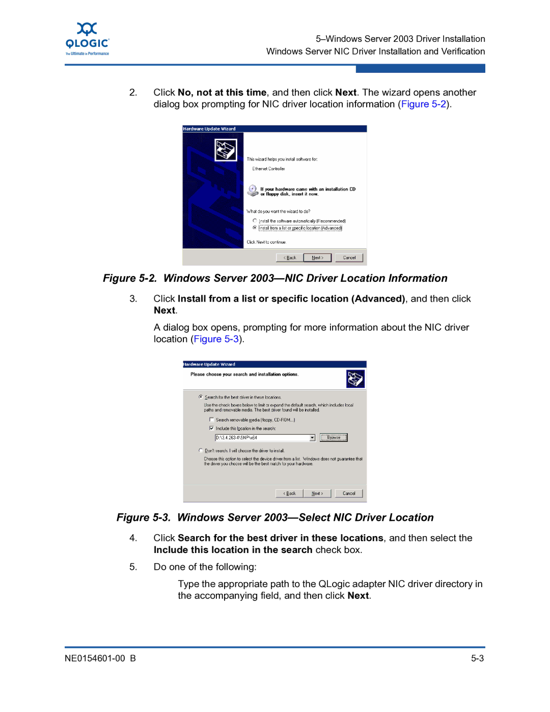 Q-Logic 3000, 3100 manual Windows Server 2003-NIC Driver Location Information 