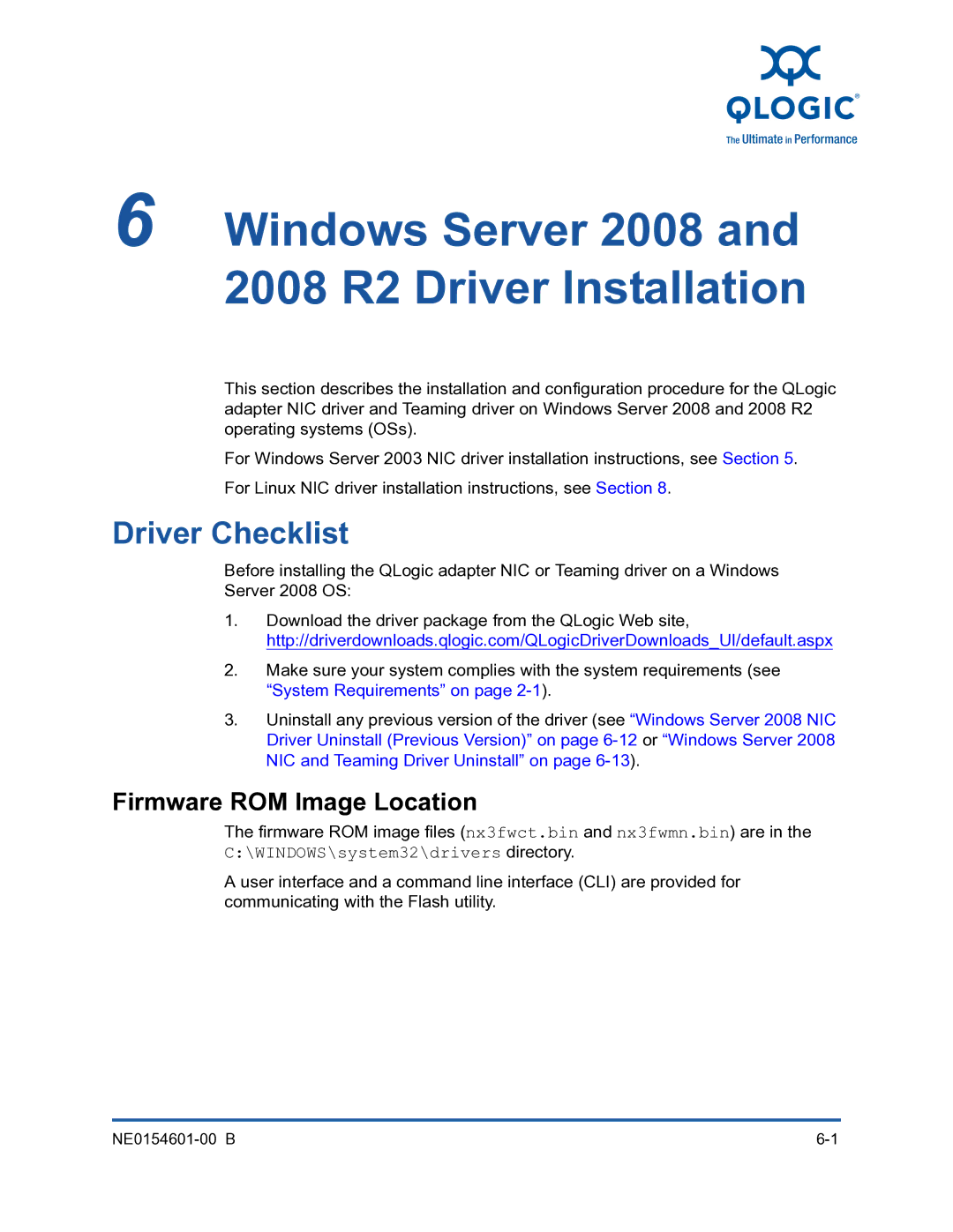 Q-Logic 3000, 3100 manual Windows Server 2008 2008 R2 Driver Installation, Driver Checklist 