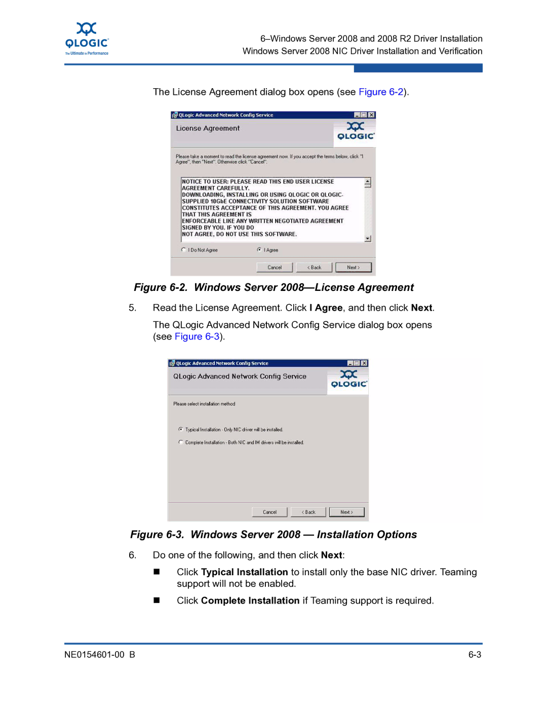 Q-Logic 3000, 3100 manual Windows Server 2008-License Agreement, Windows Server 2008 Installation Options 