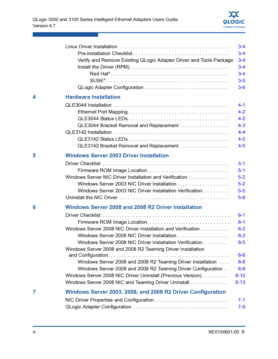 Q-Logic 3100, 3000 manual Hardware Installation, Windows Server 2003 Driver Installation, QLogic Adapter Configuration 