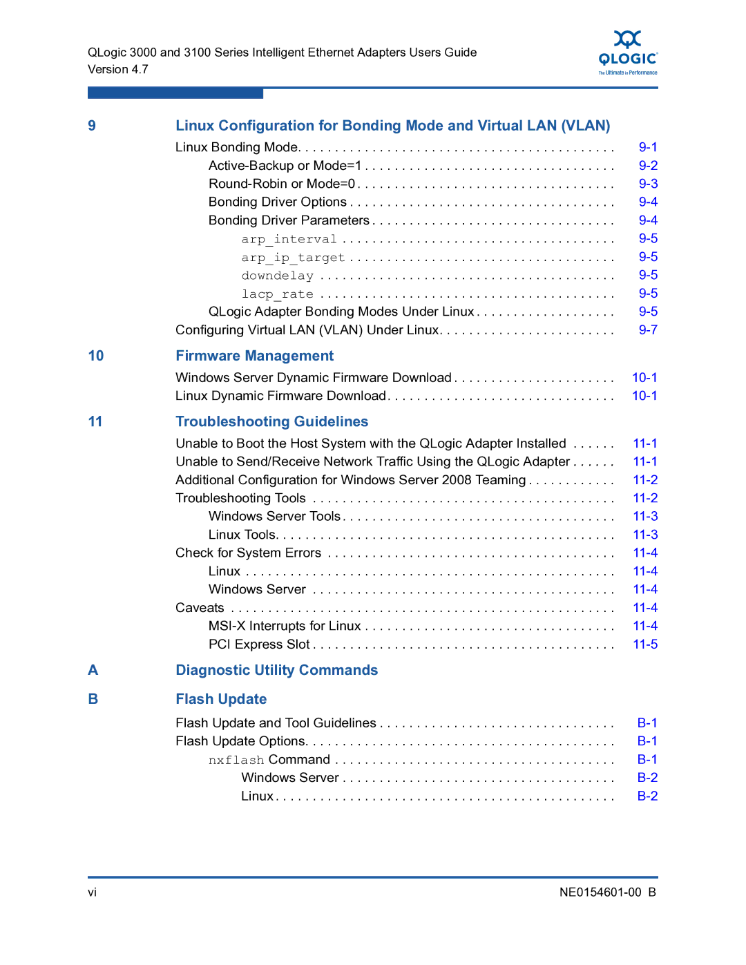 Q-Logic 3100 Linux Configuration for Bonding Mode and Virtual LAN Vlan, Firmware Management, Troubleshooting Guidelines 