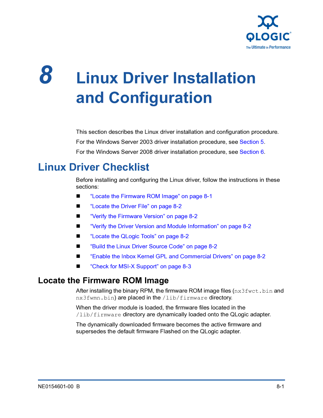 Q-Logic 3000, 3100 manual Linux Driver Installation Configuration, Linux Driver Checklist, Locate the Firmware ROM Image 