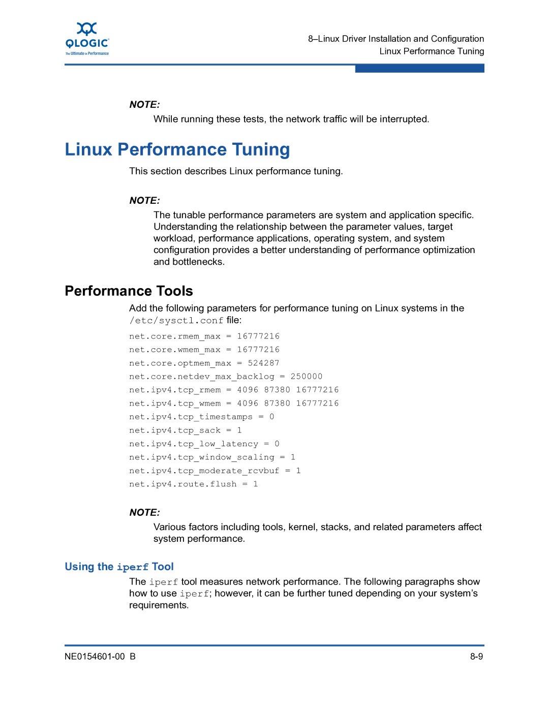 Q-Logic 3000, 3100 manual Linux Performance Tuning, Performance Tools, Using the iperf Tool 