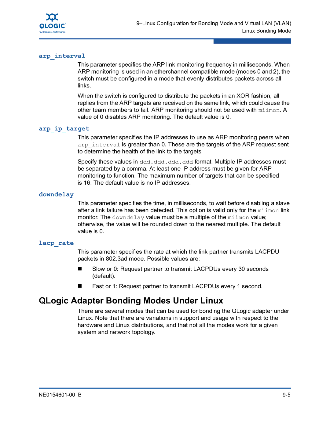 Q-Logic 3000, 3100 manual QLogic Adapter Bonding Modes Under Linux, Arpinterval 