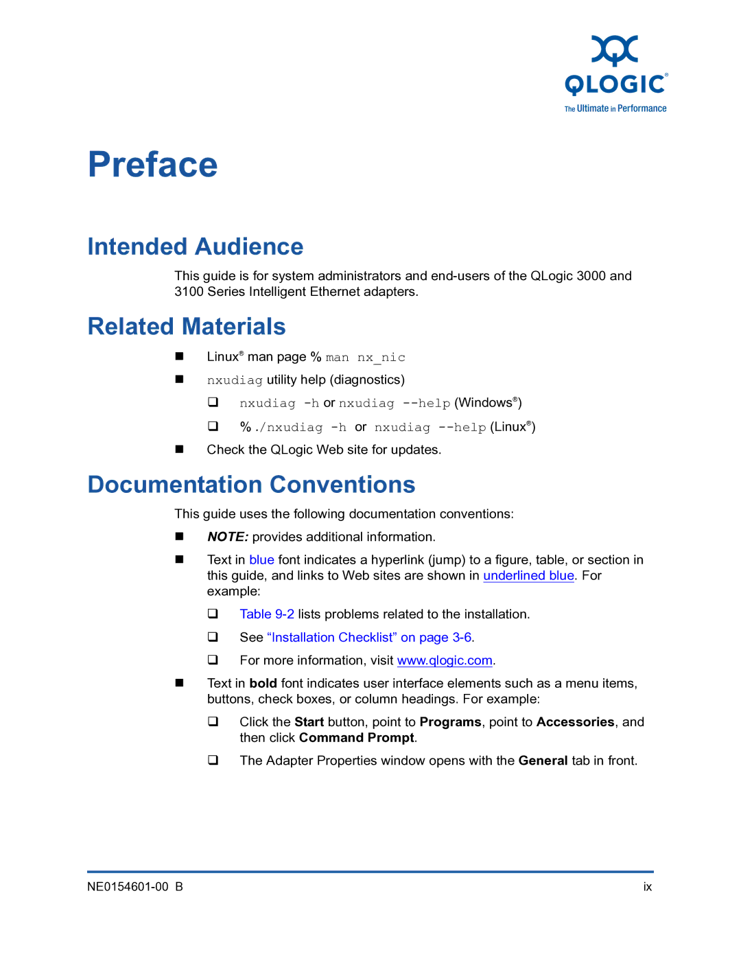 Q-Logic 3000, 3100 manual Preface, Intended Audience, Related Materials, Documentation Conventions 