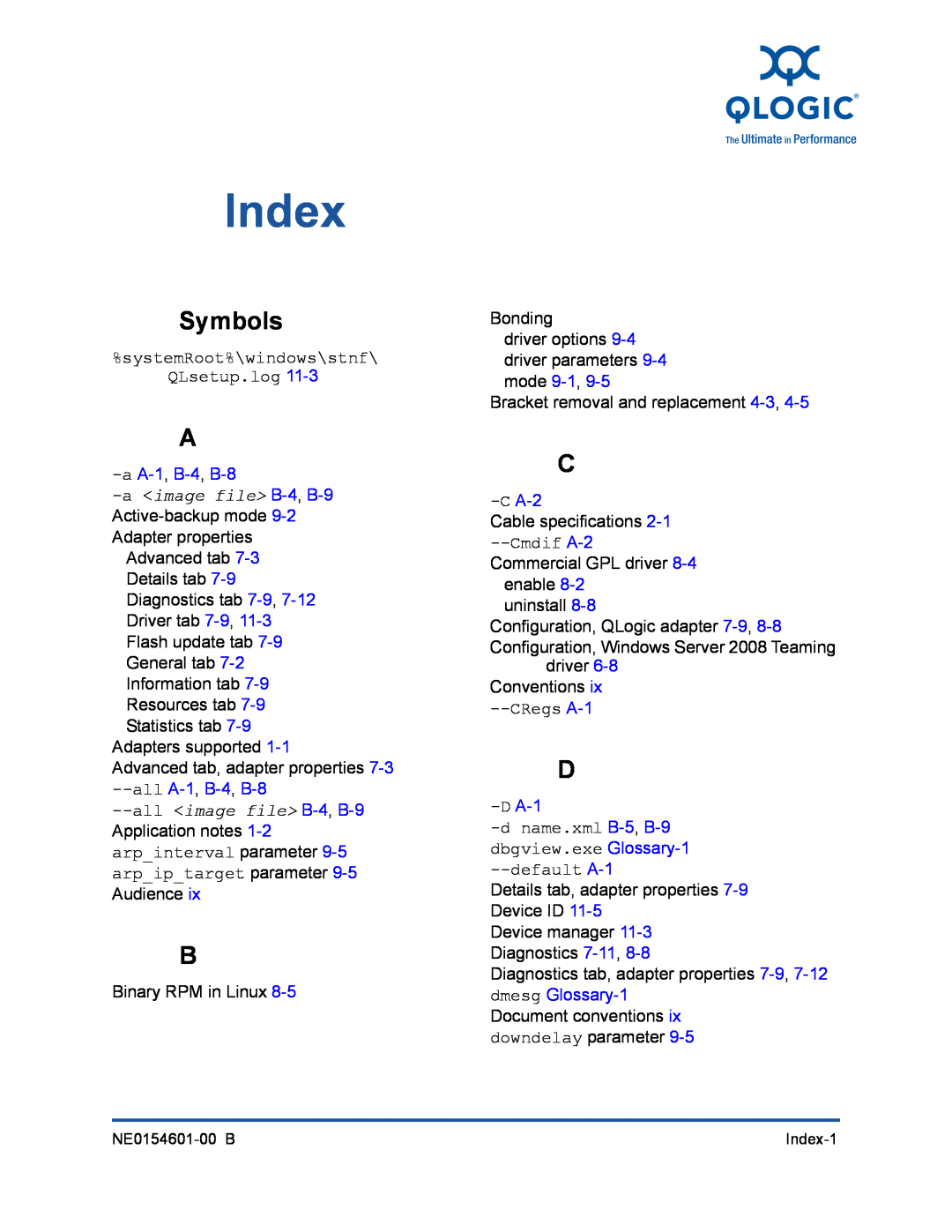 Q-Logic 3000, 3100 manual Index, Symbols, a A-1, B-4, B-8 