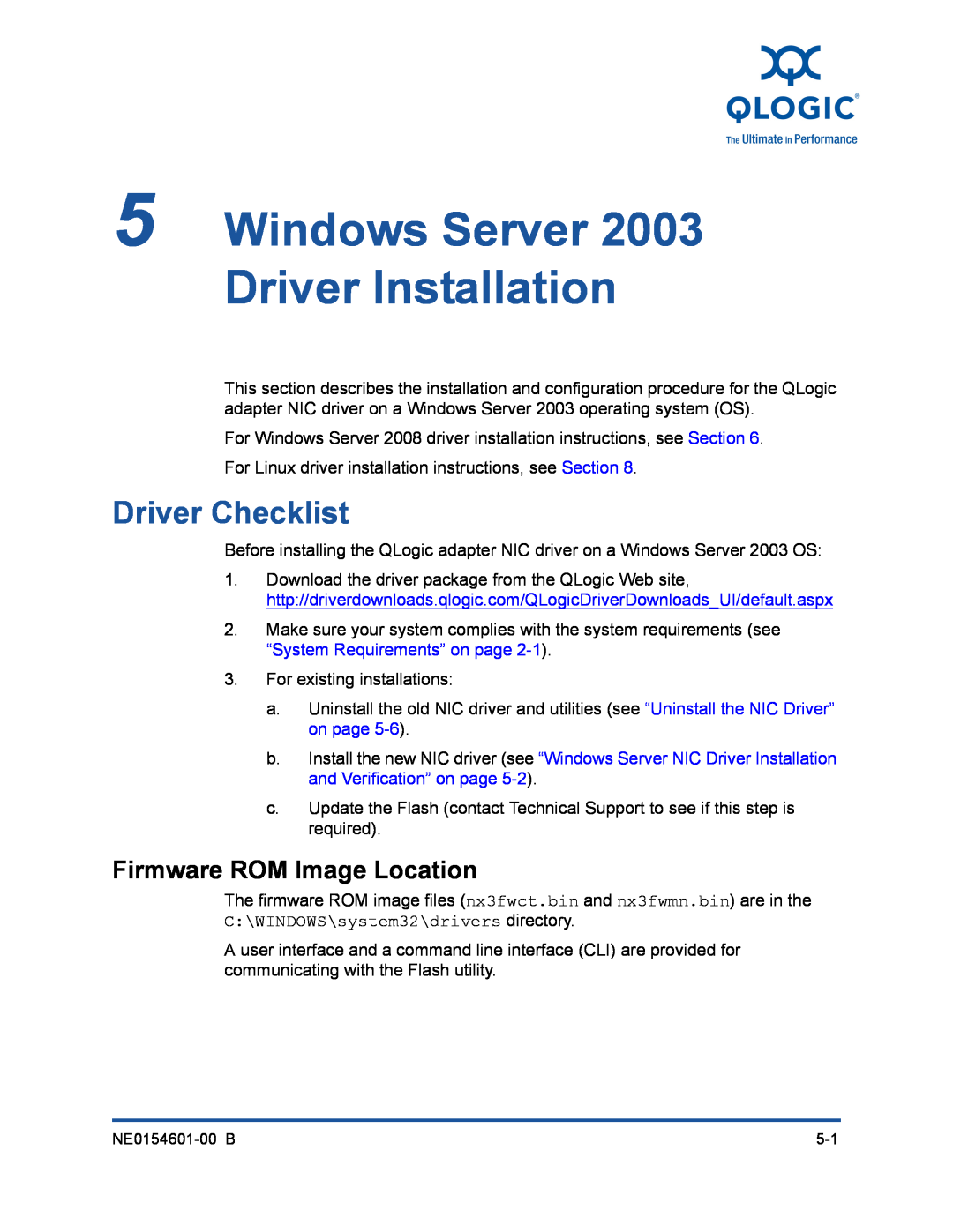Q-Logic 3000, 3100 manual Windows Server Driver Installation, Driver Checklist, Firmware ROM Image Location 