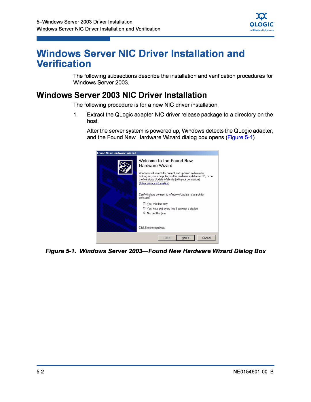 Q-Logic 3100, 3000 Windows Server NIC Driver Installation and Verification, Windows Server 2003 NIC Driver Installation 
