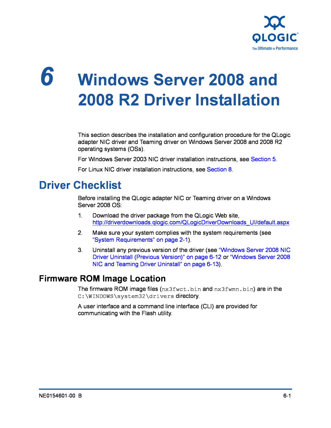 Q-Logic 3000, 3100 manual Windows Server 2008 and 2008 R2 Driver Installation, Driver Checklist, Firmware ROM Image Location 