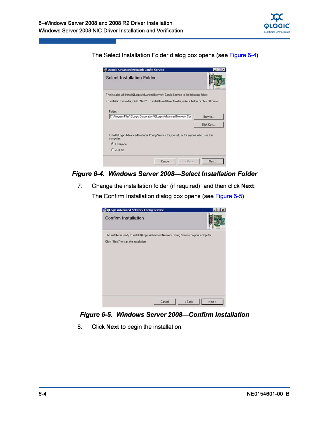 Q-Logic 3100, 3000 manual 4. Windows Server 2008-Select Installation Folder, 5. Windows Server 2008-Confirm Installation 