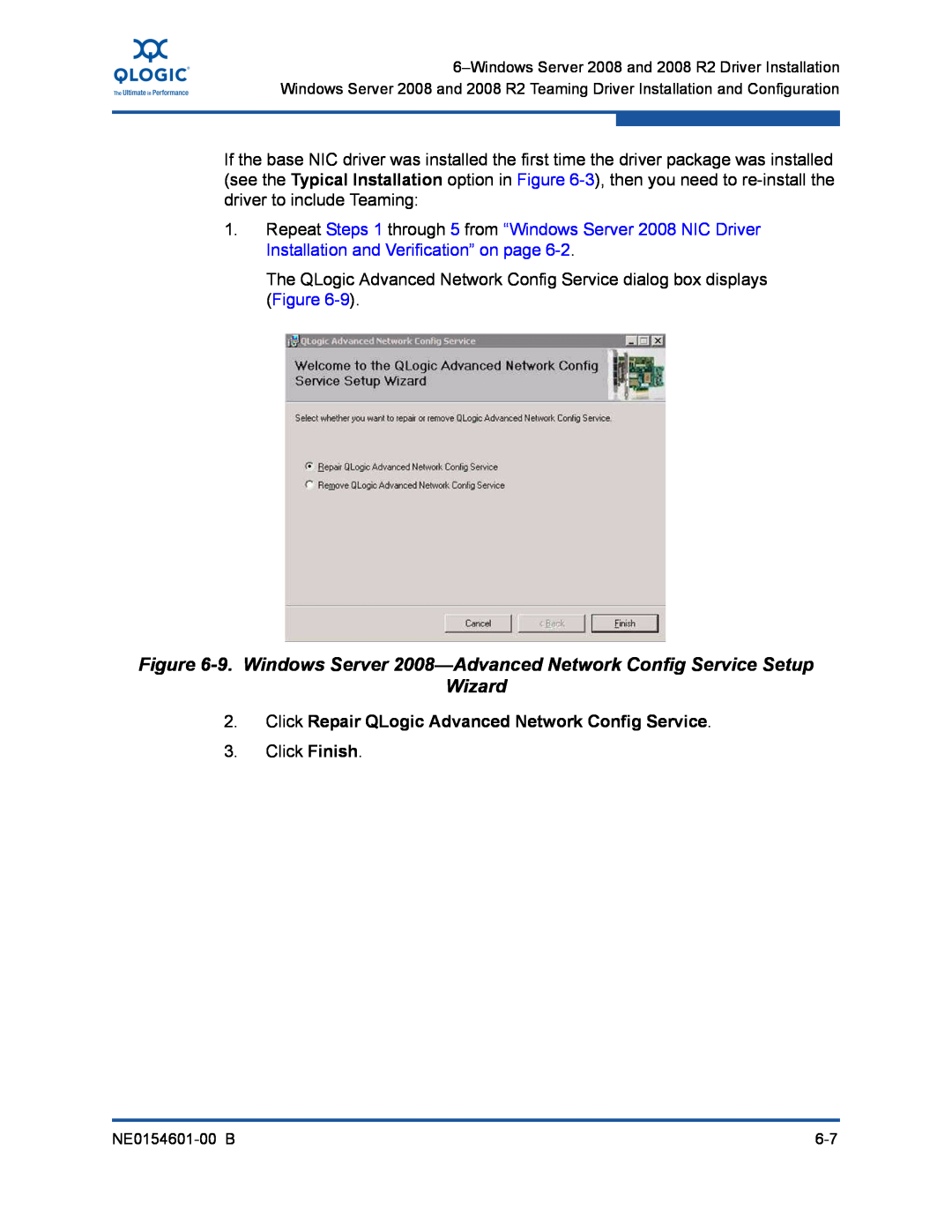 Q-Logic 3000, 3100 manual 9. Windows Server 2008-Advanced Network Config Service Setup, Wizard 