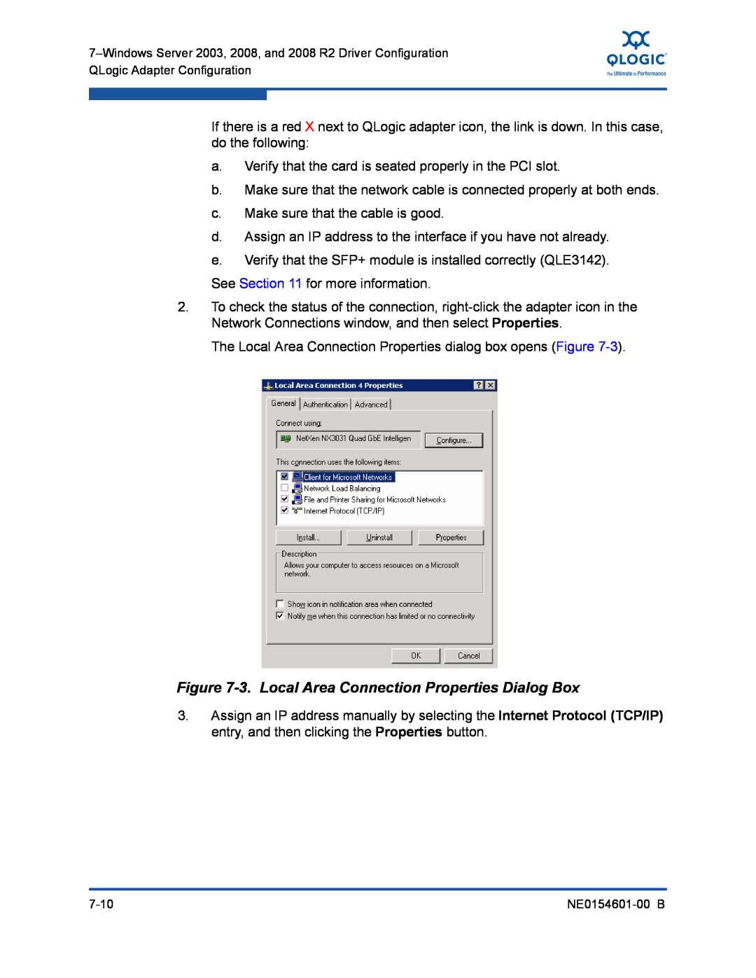 Q-Logic 3100, 3000 manual 3. Local Area Connection Properties Dialog Box 