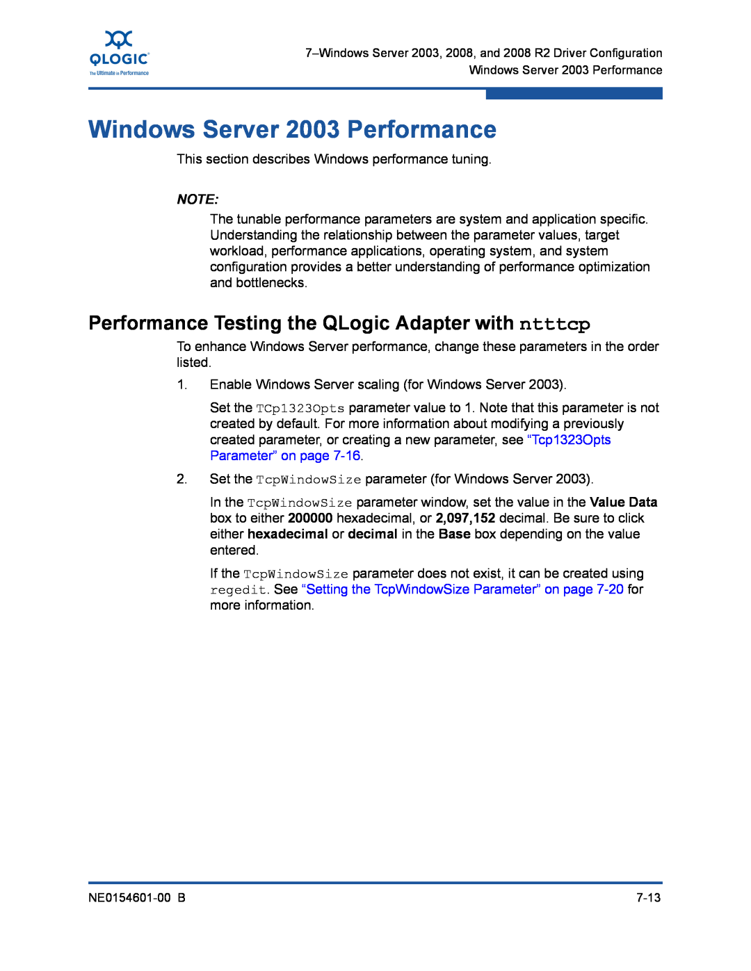 Q-Logic 3000, 3100 manual Windows Server 2003 Performance, Performance Testing the QLogic Adapter with ntttcp 