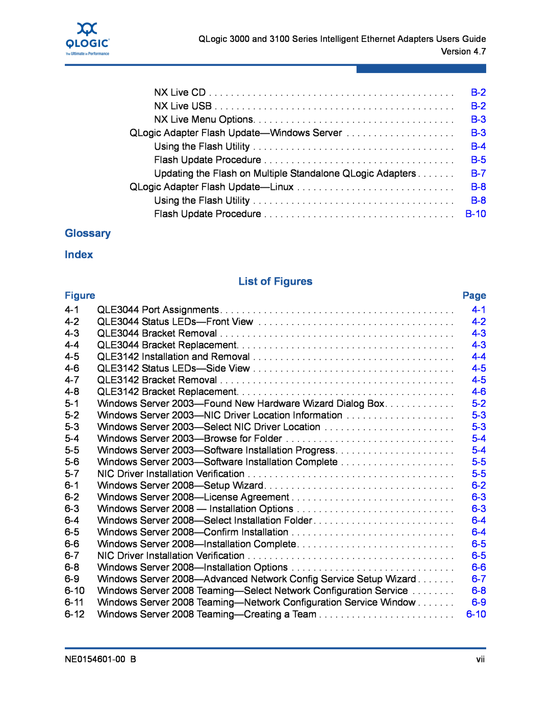 Q-Logic 3000, 3100 manual Glossary Index List of Figures, B-10, Page, 6-10 