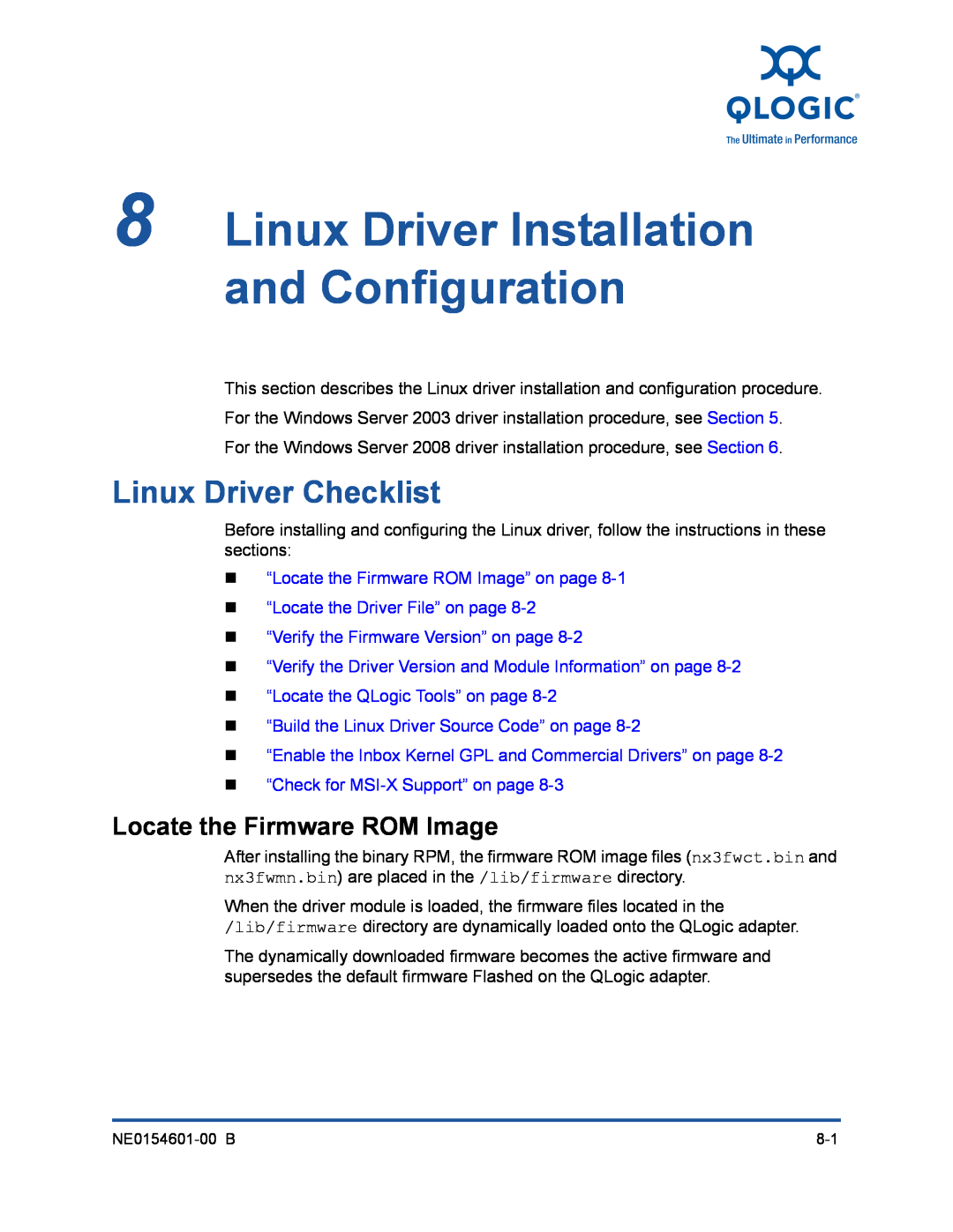 Q-Logic 3000, 3100 manual Linux Driver Installation and Configuration, Linux Driver Checklist, Locate the Firmware ROM Image 