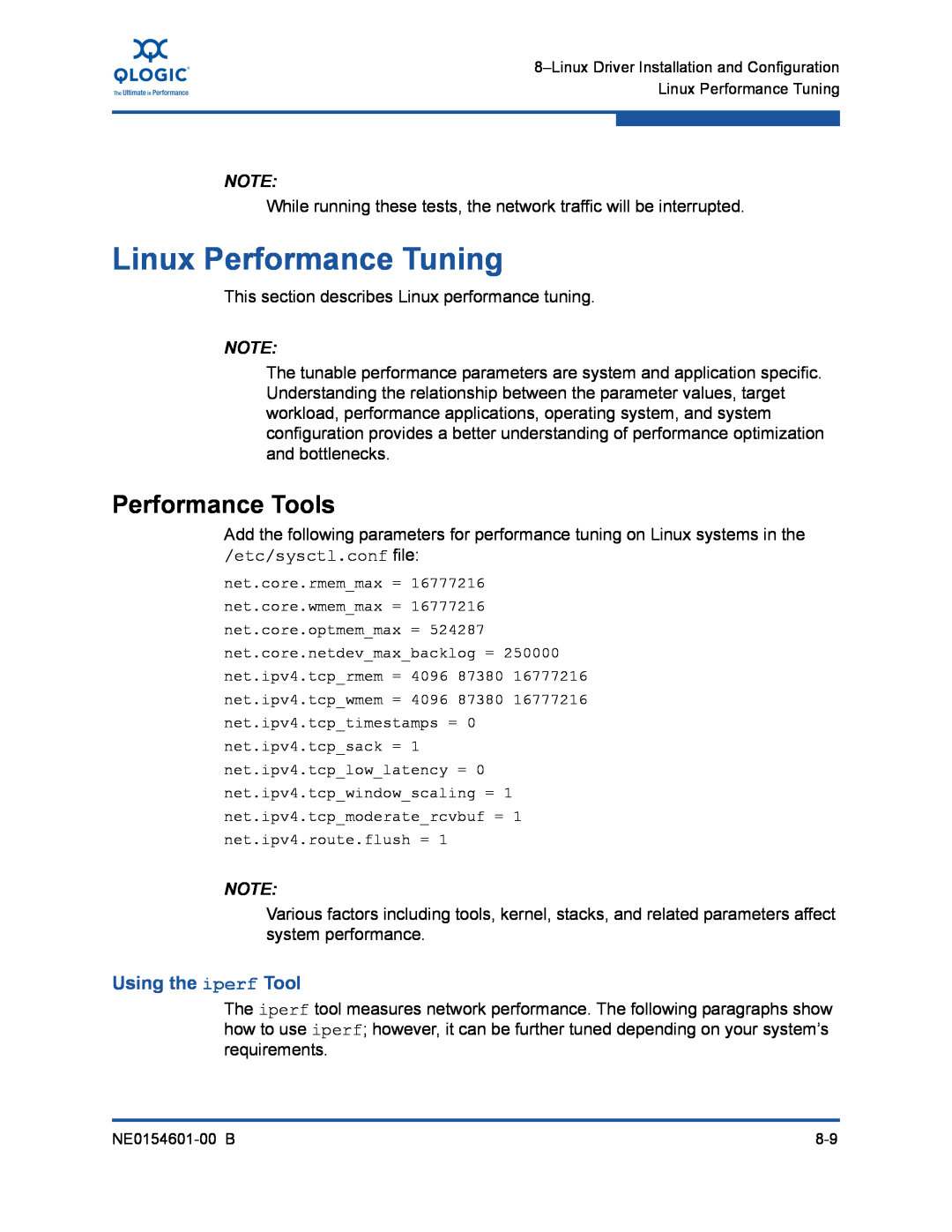Q-Logic 3000, 3100 manual Linux Performance Tuning, Performance Tools, Using the iperf Tool 