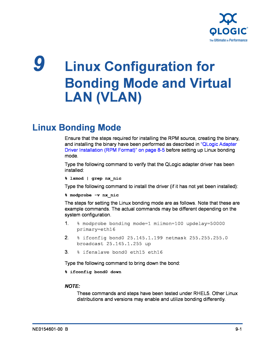 Q-Logic 3000, 3100 manual Linux Configuration for Bonding Mode and Virtual LAN VLAN, Linux Bonding Mode 