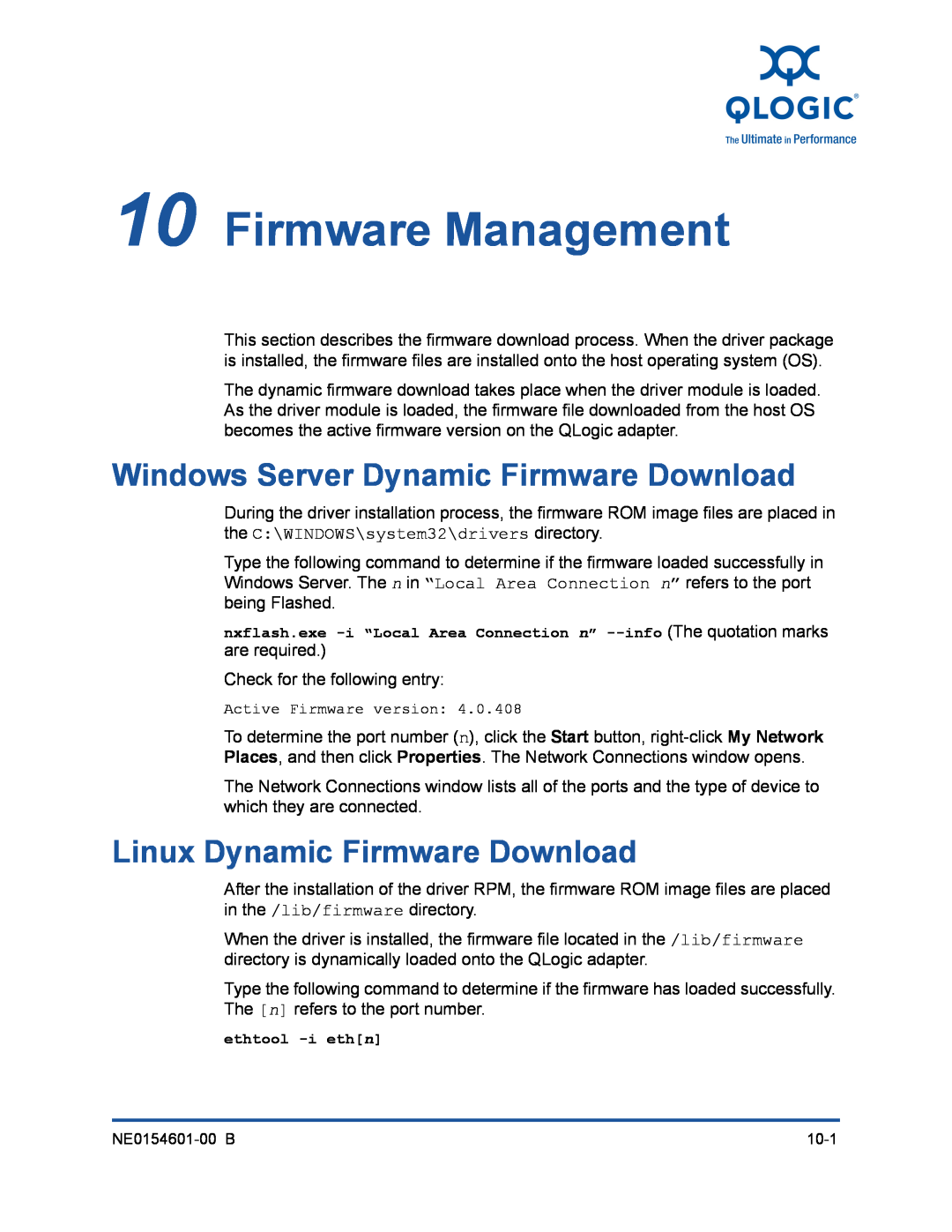 Q-Logic 3000, 3100 manual Firmware Management, Windows Server Dynamic Firmware Download, Linux Dynamic Firmware Download 