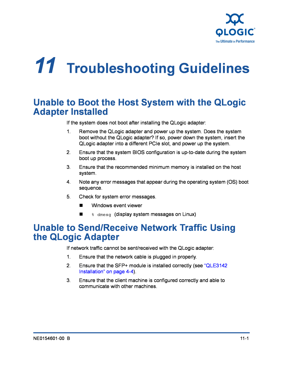 Q-Logic 3000, 3100 manual Troubleshooting Guidelines, Unable to Boot the Host System with the QLogic Adapter Installed 