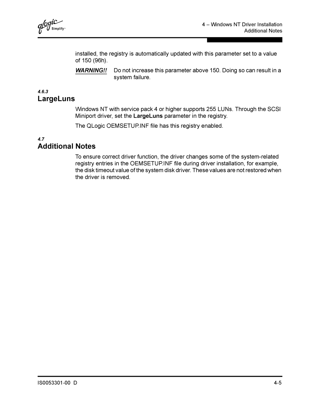 Q-Logic 4000 SERIES manual LargeLuns, Additional Notes 