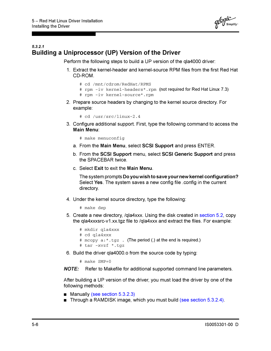 Q-Logic 4000 SERIES manual Building a Uniprocessor UP Version of the Driver 