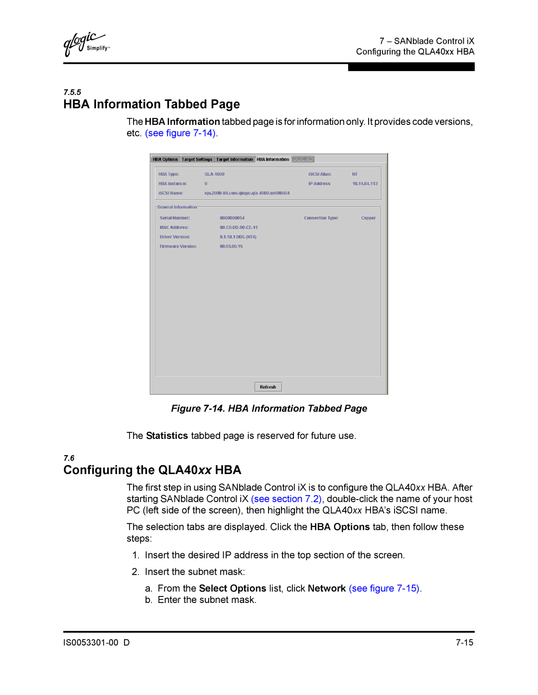 Q-Logic 4000 SERIES manual HBA Information Tabbed, Configuring the QLA40xx HBA 