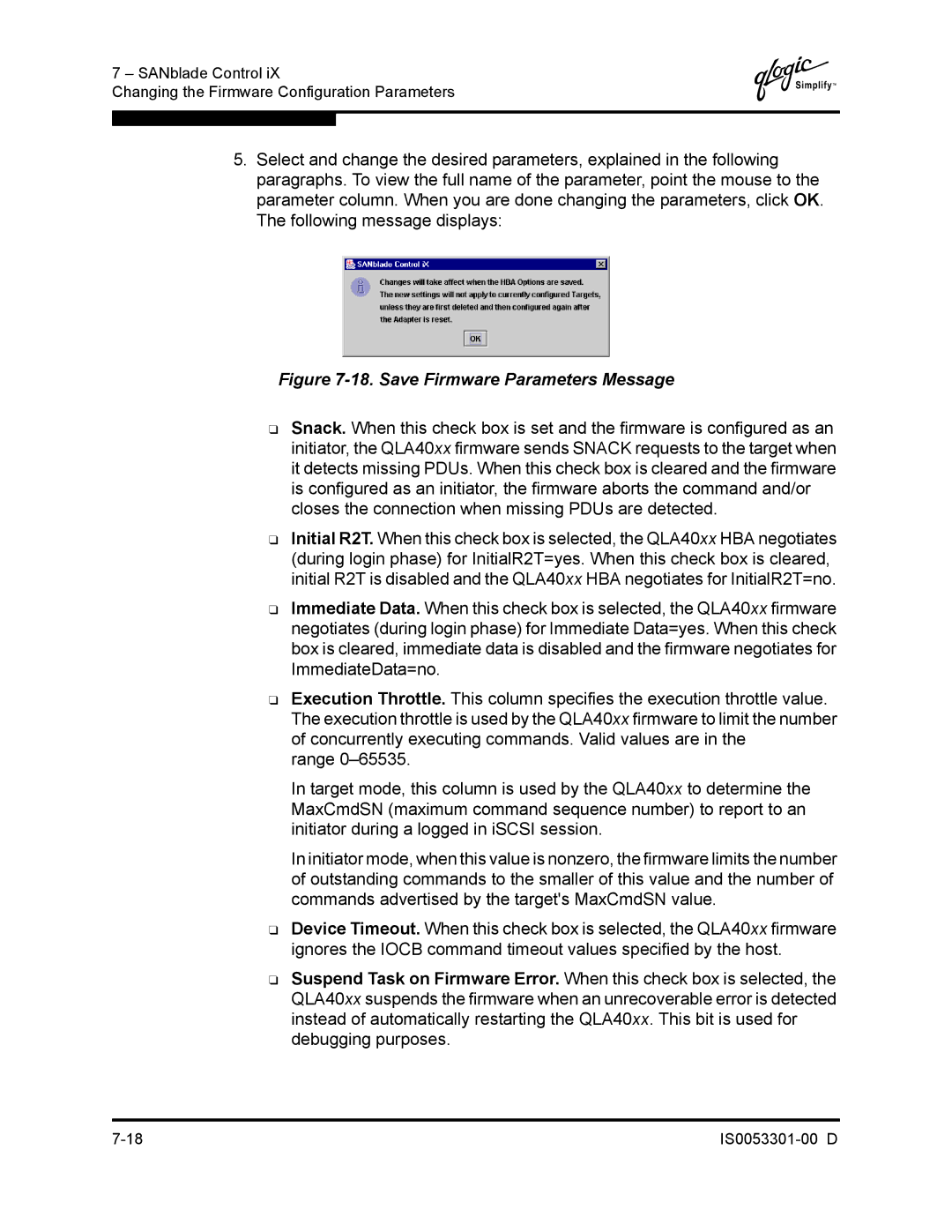 Q-Logic 4000 SERIES manual Save Firmware Parameters Message 