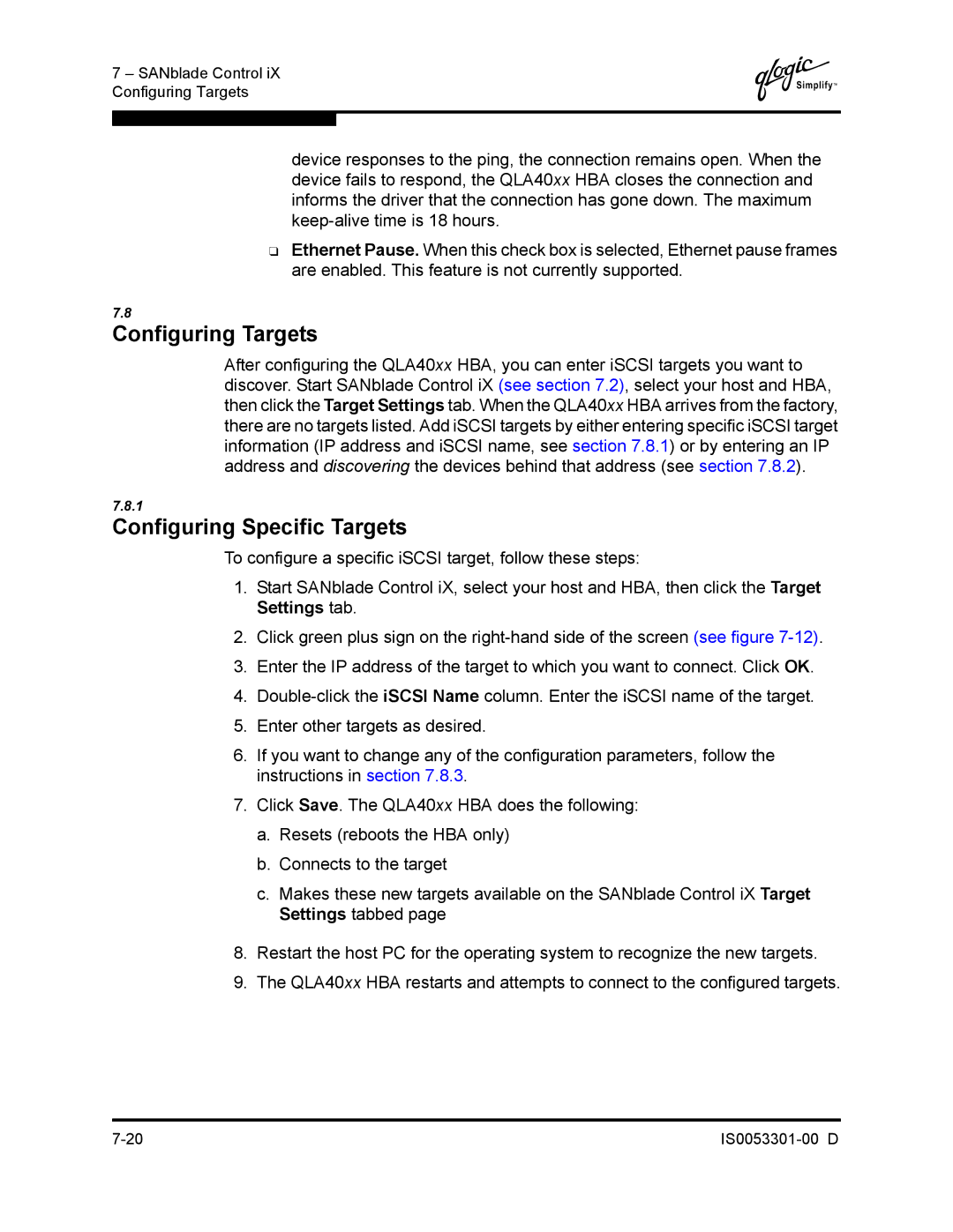 Q-Logic 4000 SERIES manual Configuring Targets, Configuring Specific Targets 