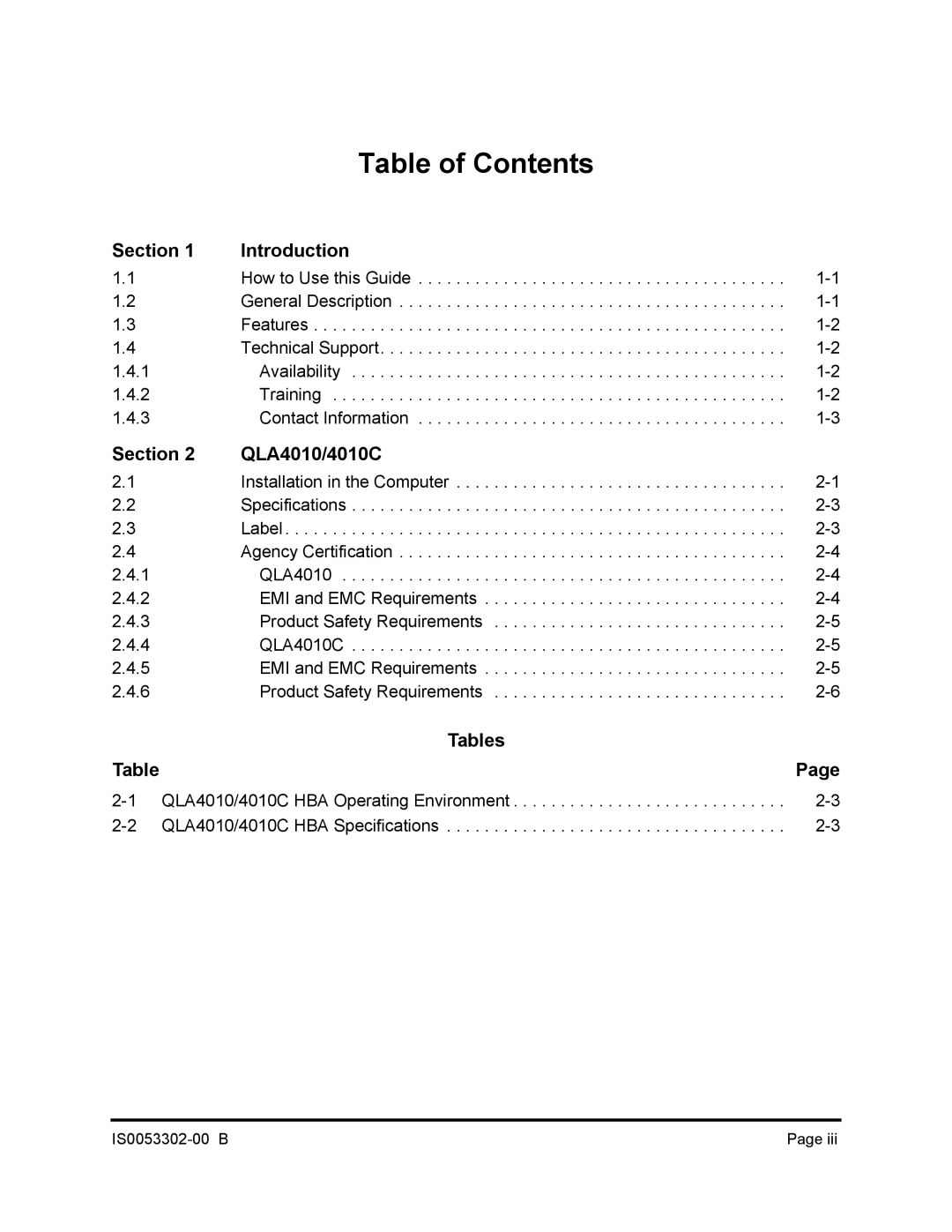 Q-Logic 4010C manual Table of Contents 