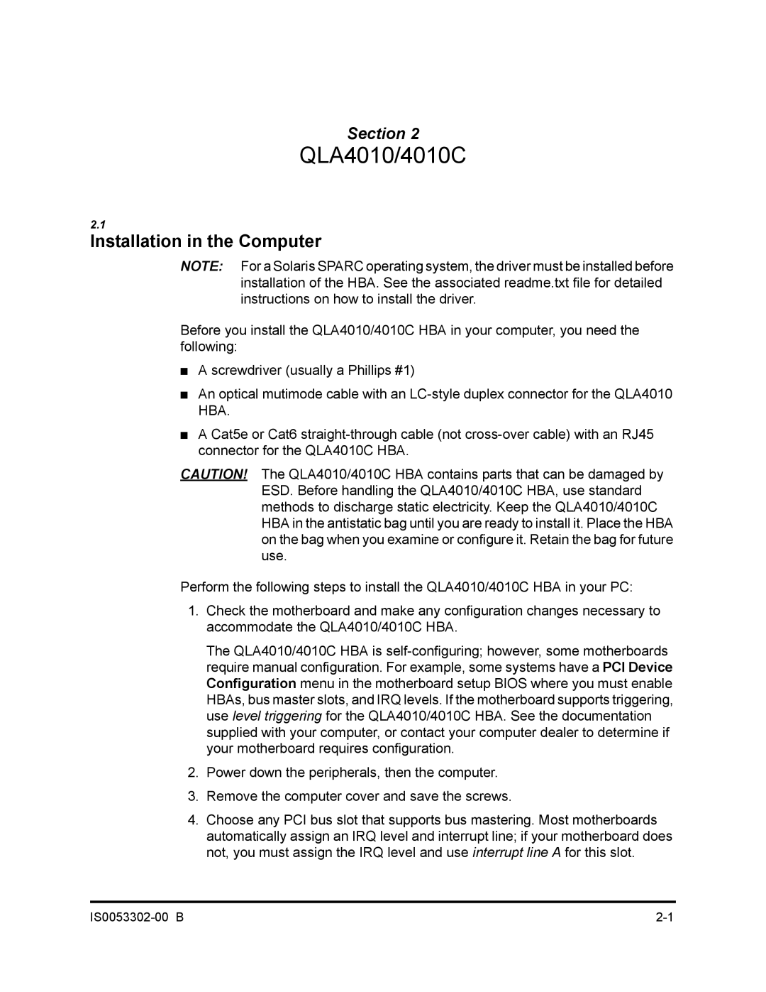 Q-Logic manual QLA4010/4010C, Installation in the Computer 