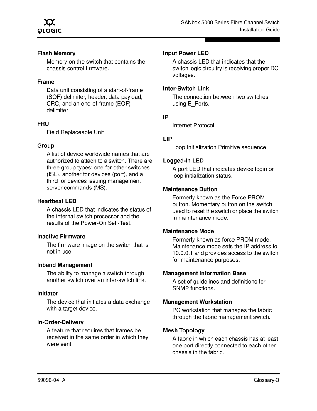 Q-Logic 5000 manual Fru 