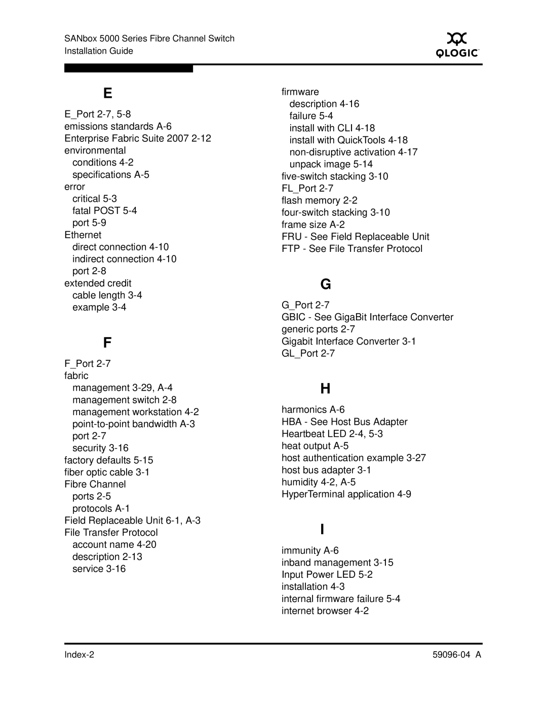 Q-Logic 5000 manual Index-2 59096-04 a 