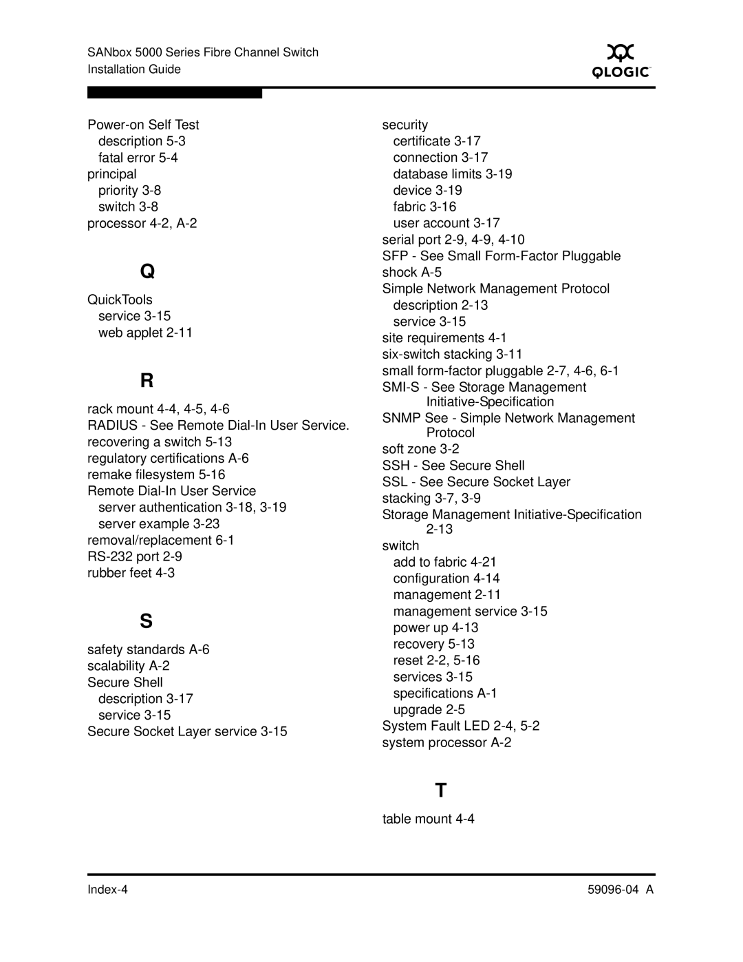 Q-Logic 5000 manual Index-4 59096-04 a 