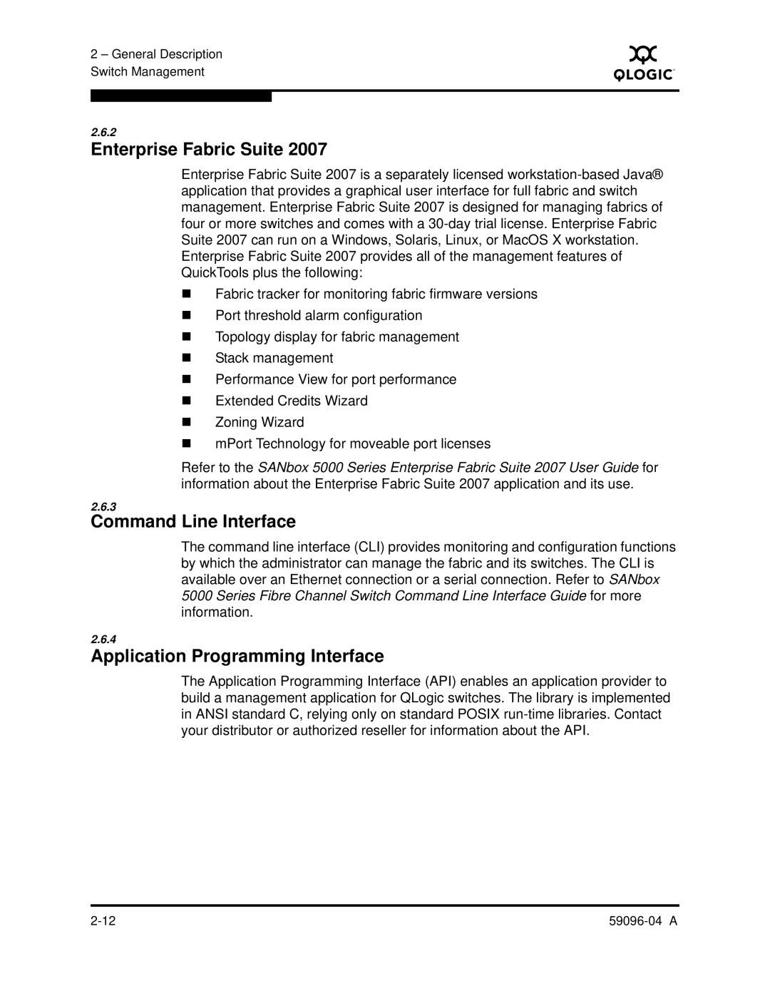 Q-Logic 5000 manual Enterprise Fabric Suite, Command Line Interface, Application Programming Interface 