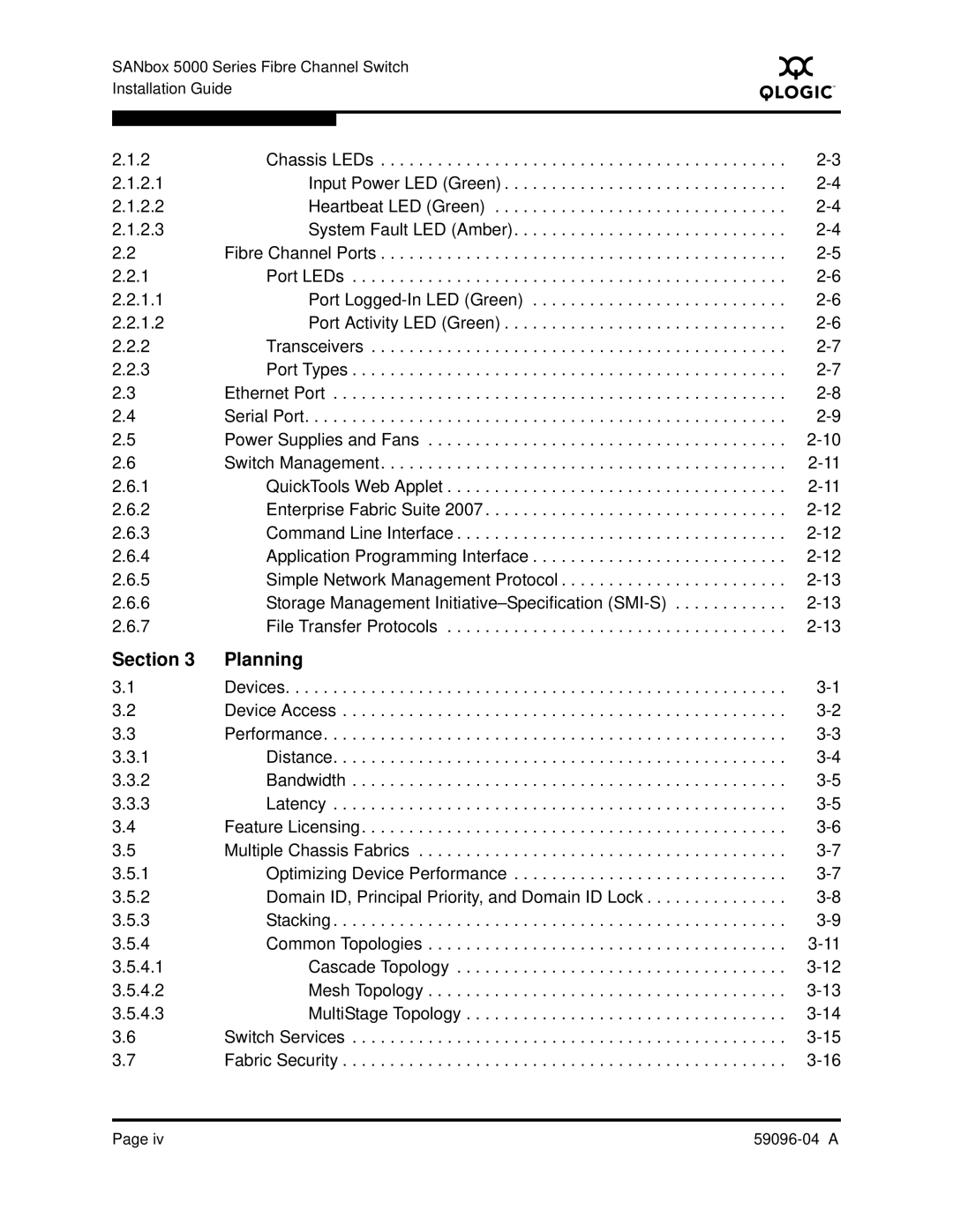 Q-Logic 5000 manual Section Planning 