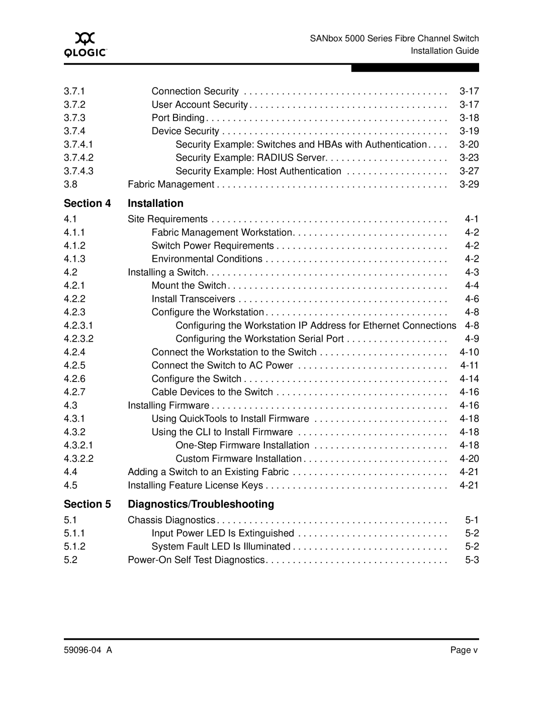 Q-Logic 5000 manual Section Installation 